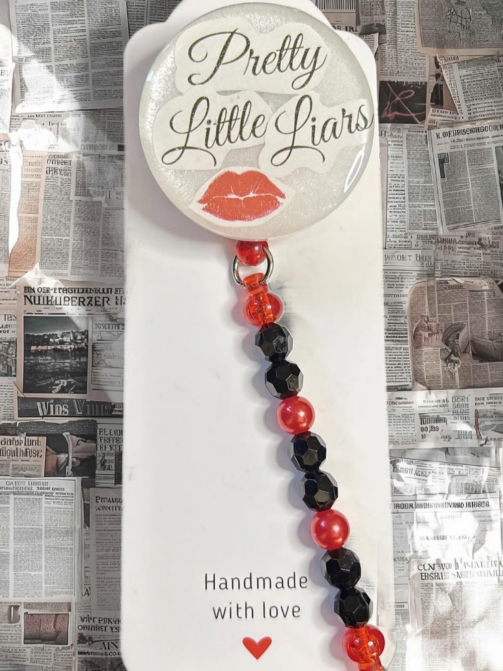 Pretty Little Liars Beaded Badge Reel - Red & Black